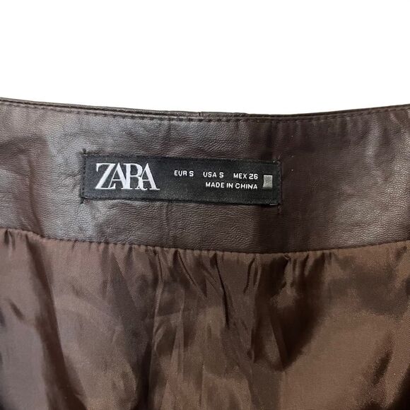Zara S brown faux leather mini skirt snap closure small women’s EUC wrap - Picture 5 of 6